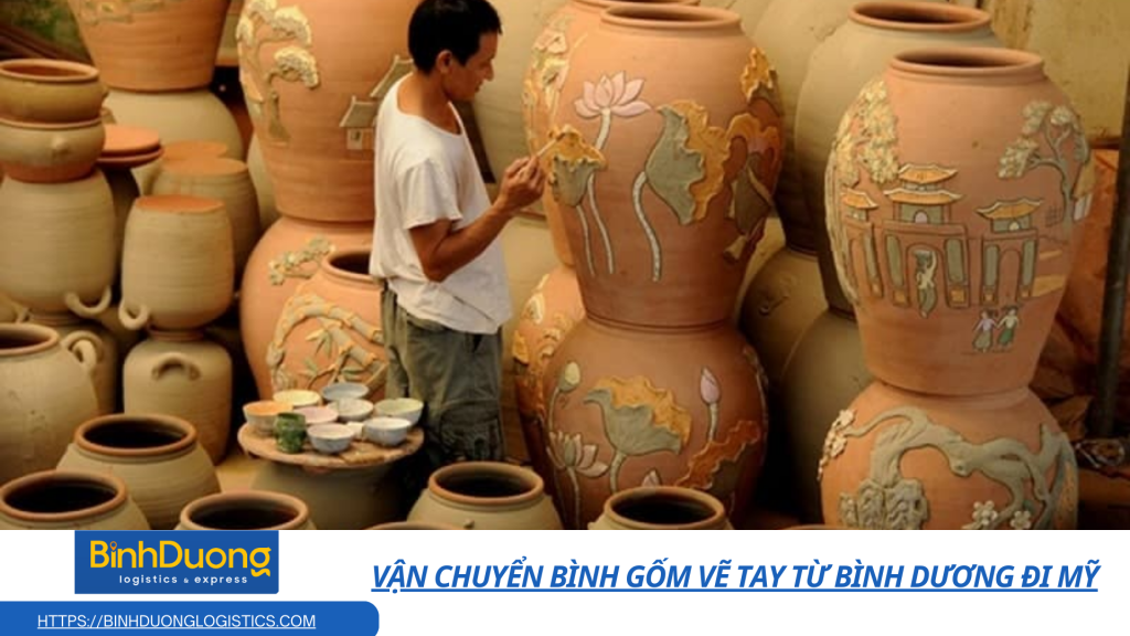 Vận chuyển Bình gốm vẽ tay từ Bình Dương đi Mỹ