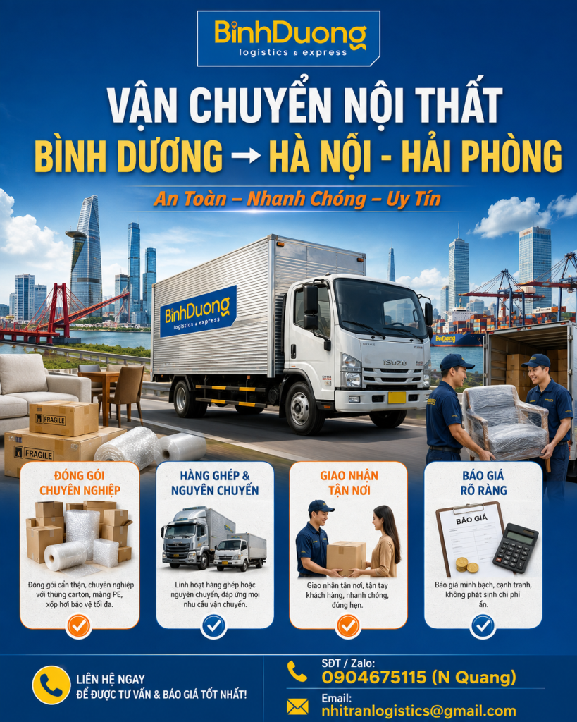 Vận chuyển nội thất từ Bình Dương đi Hà Nội – Hải Phòng