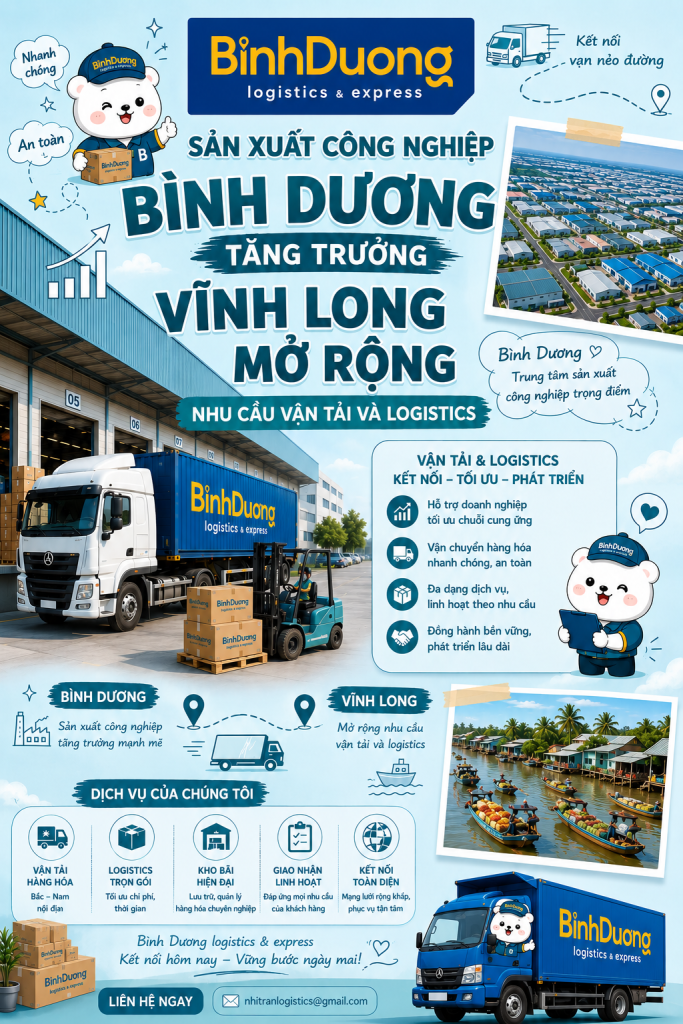 Sản xuất công nghiệp Bình Dương tăng trưởng – Vĩnh Long mở rộng nhu cầu vận tải và logistics