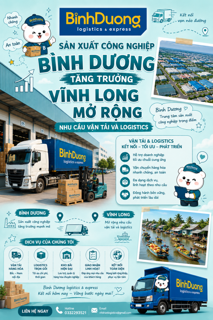 Sản xuất công nghiệp Bình Dương tăng trưởng – Vĩnh Long mở rộng nhu cầu vận tải và logistics