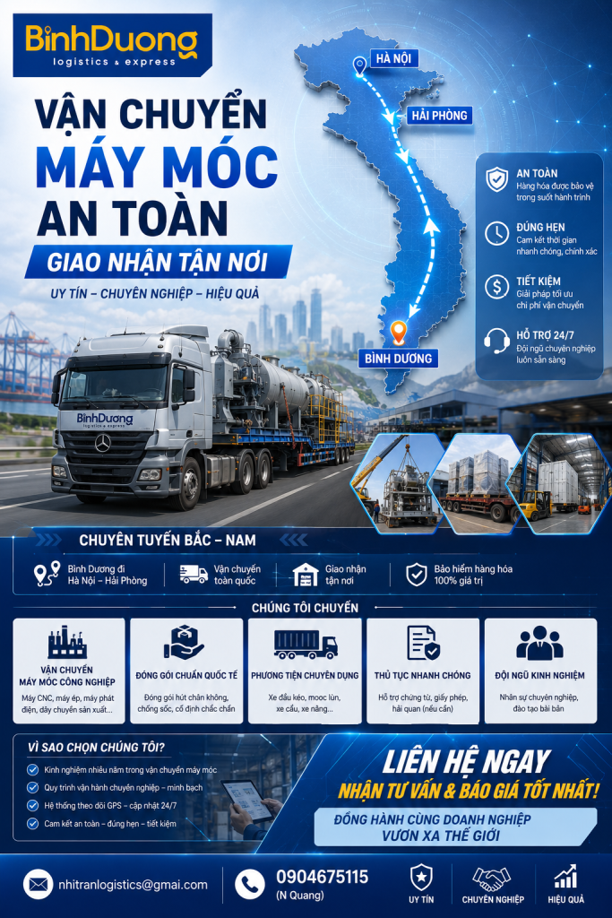 Vận chuyển máy móc công nghiệp từ Bình Dương đi Hà Nội – Hải Phòng