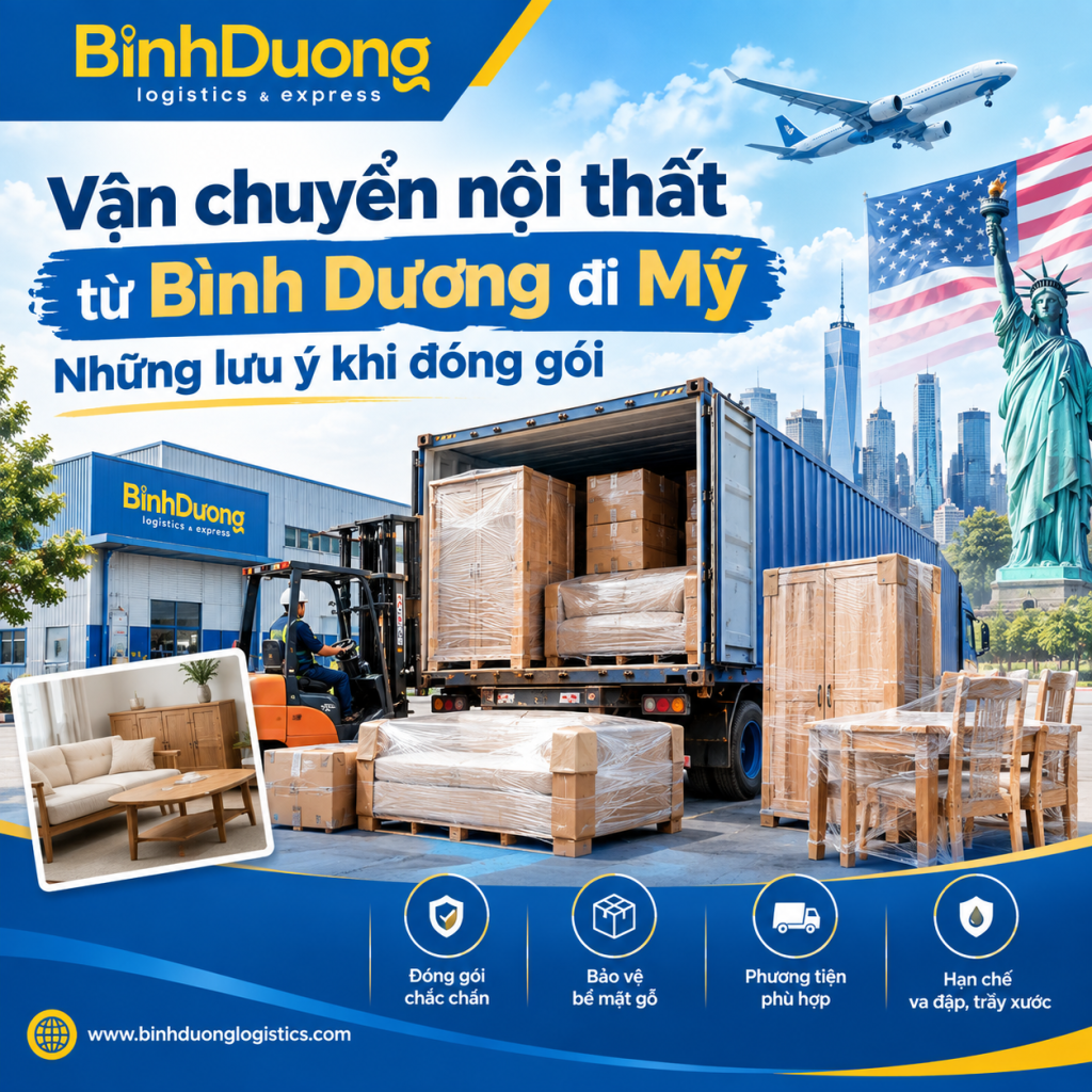 Vận chuyển nội thất Bình Dương đi Mỹ: Những lưu ý khi đóng gói
