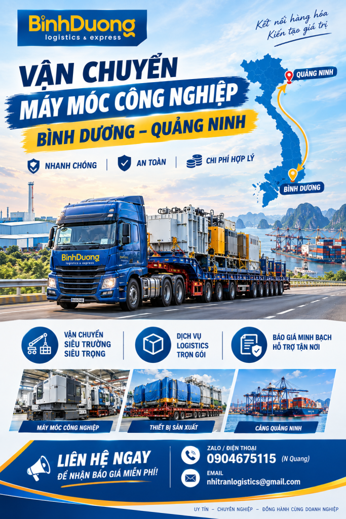 Vận chuyển máy móc công nghiệp từ Bình Dương đi Quảng Ninh