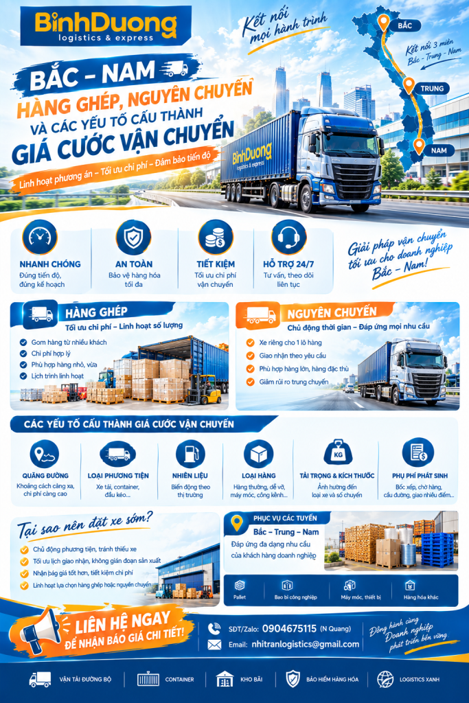 Bắc – Nam: Hàng ghép, nguyên chuyến và các yếu tố cấu thành giá cước vận chuyển