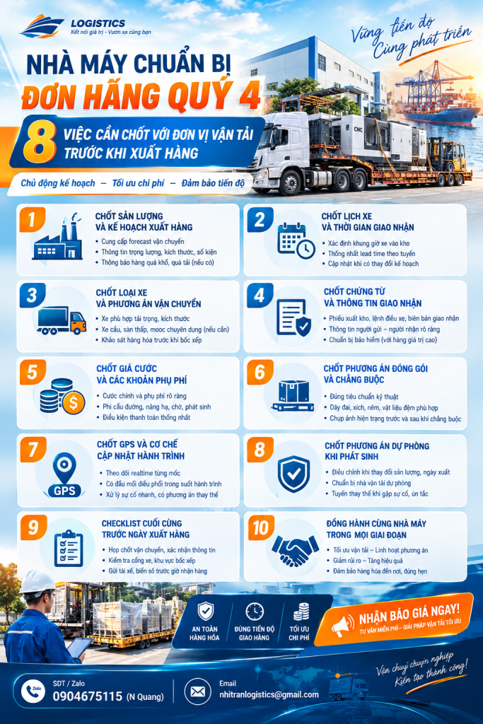 Nhà máy chuẩn bị đơn hàng Quý 4: 8 việc cần chốt với đơn vị vận tải trước khi xuất hàng