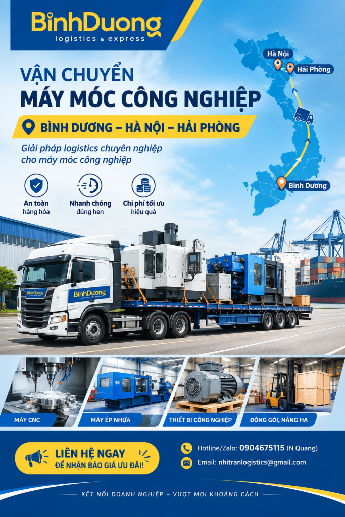 Vận chuyển máy móc công nghiệp từ Bình Dương đi Hà Nội – Hải Phòng